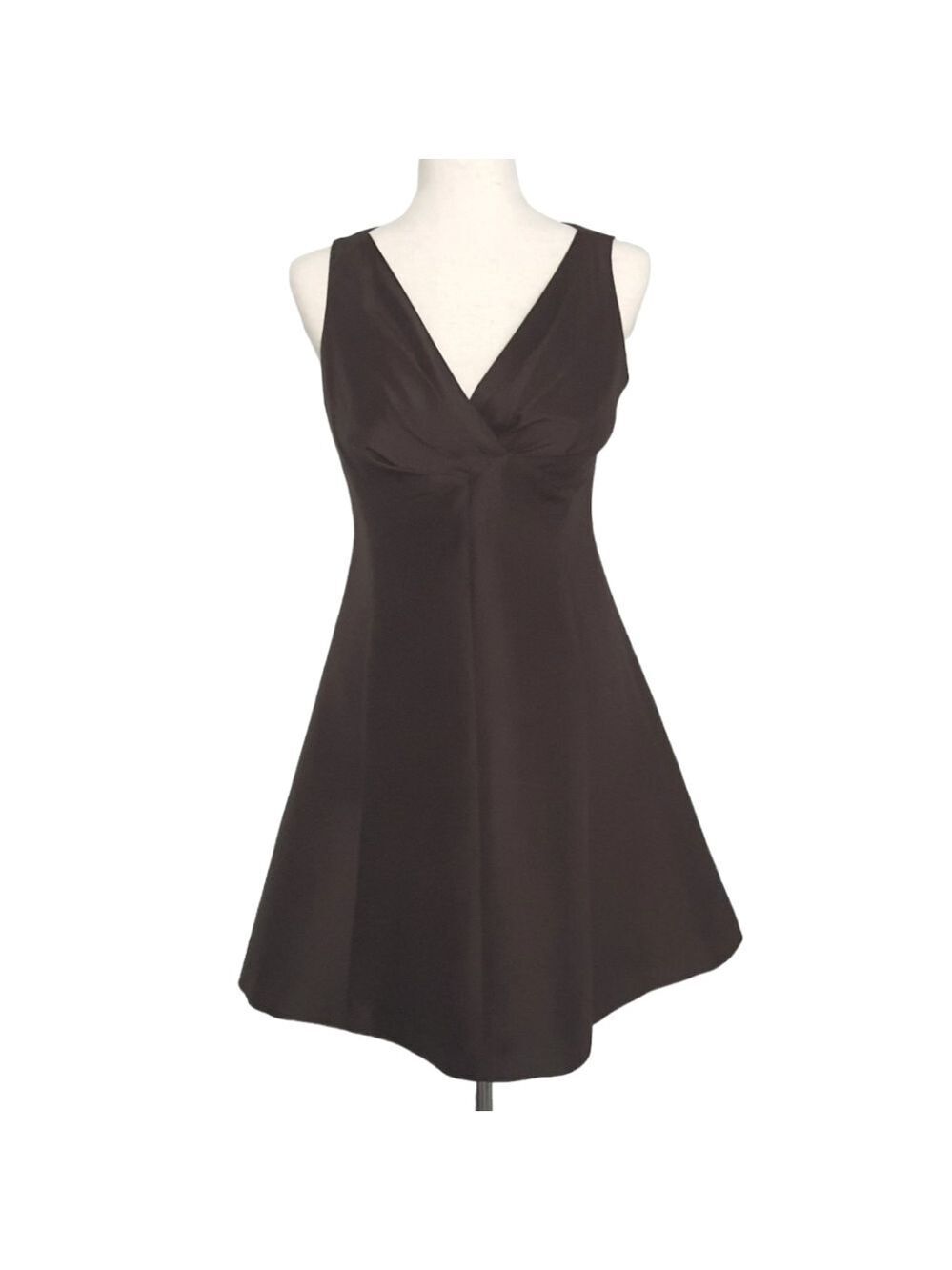 TALBOTS Sleeveless Dress Womens 4P Brown Vneck A-line Cotton Silk